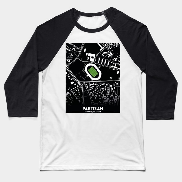 Partizan Stadium Map Design Baseball T-Shirt by TopFootballStadiums